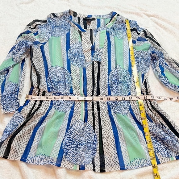 Alfani V Neck Sheer Floral Peplum Long Sleeve Blouse Top Pullover XL Colorful - Picture 5 of 7